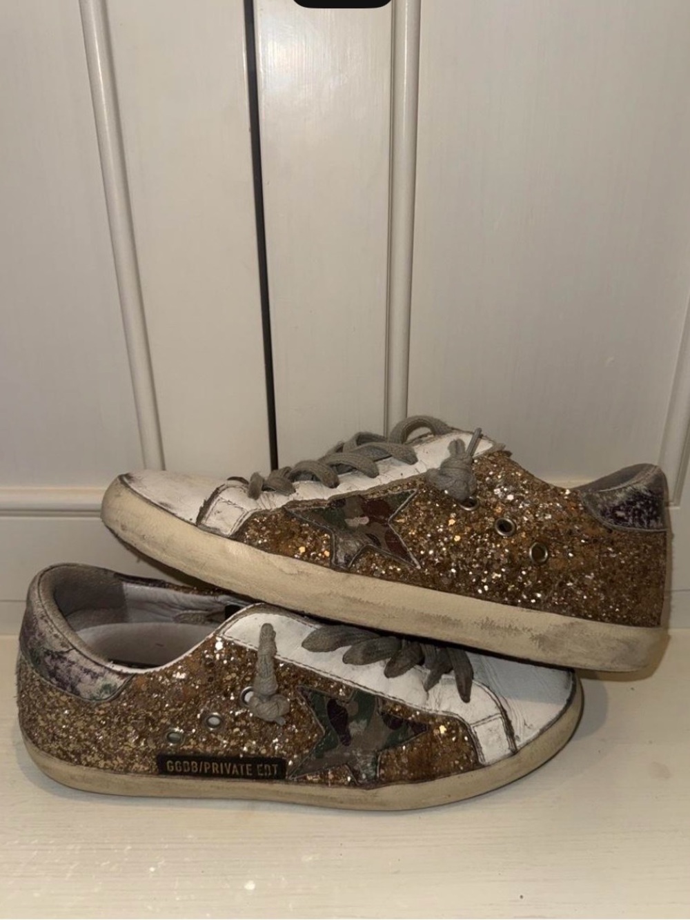 Golden Goose private edition Gold Sequin Low-Top Sneakers with White Trim